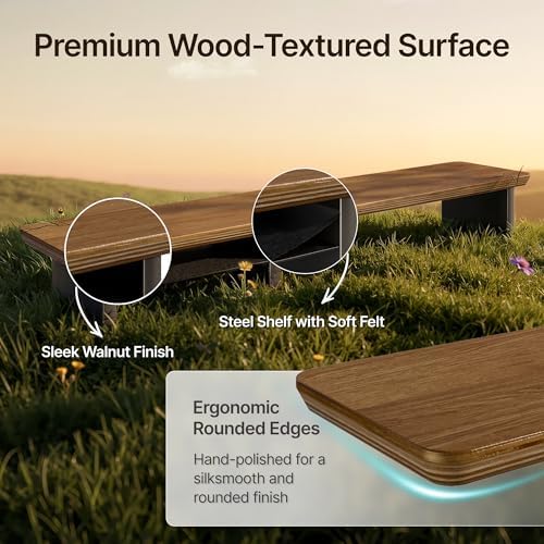 PEGZONE 46" Dual Monitor Riser, Metal Shelf Wooden Desk Organizer - Image 3