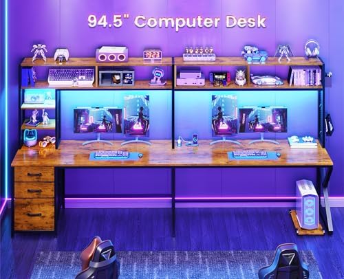 SEDETA L Shaped Computer Desk with Hutch, 3 Drawers, Shelves - Image 3