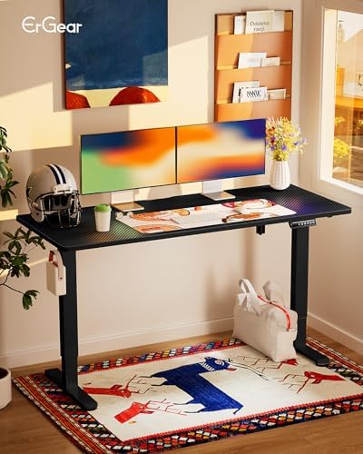 ErGear Height Adjustable Electric Standing Desk, 55 x 28 Inches Sit Stand up Desk, Memory Computer Home Office Desk, Carbon Fiber Black - Image 2