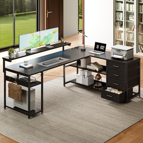 AODK 61 Inch L Shaped Computer Desk with 4 Drawers, LED Lights, Black - Image 2
