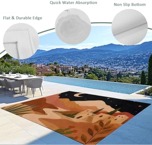 Boho Desert Night 3x5 Waterproof Outdoor Rug with Non‑Slip Backing Celestial Sky Stars Village Houses Machine Washable Deck Patio Rug Mat for Camping, RV, Garden, Balcony Pool - Image 5
