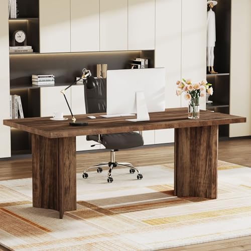 Tribesigns 63-inch Executive Desk, Vintage Office Computer Desk with Large Tabletop, Farmhouse Wood Writing Conference Table Workstation for Home Office, Study, Dark Brown by Tribesigns