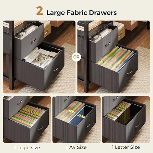 L Shaped Gaming Desk with Fabric Drawers and Power Outlet, Corner Computer Desk with LED-Lit Tempered Glass Display Cabinet, L Shaped Office Desk with Storage,PC Desk for Gaming and Home Office, Black - Image 7