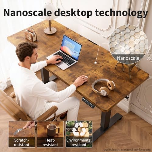 Veken 55" Super Large Standing Desk, Electric Height Adjustable, Brown - Image 6