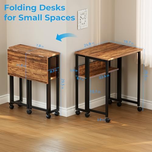 GreenForest Folding Desk with Wheels, 24.8" Rolling Table for Small Spaces - Image 3