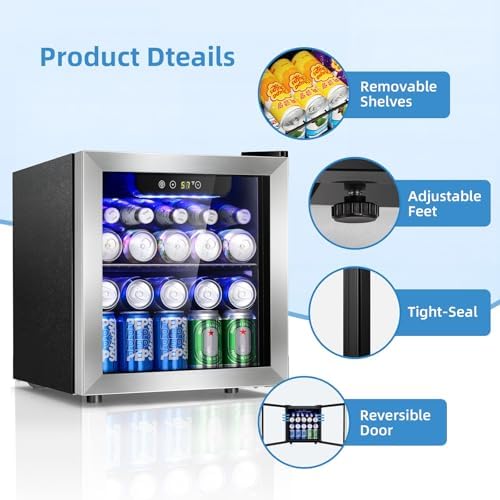 Antarctic Star Mini Fridge for Bedroom, 48 Can & 12 Wine Bottle Beverage Refrigerator with Stainless Steel Glass Door, Digital Temperature Display, Electronic Control Drink Cooler, Silver - Image 5