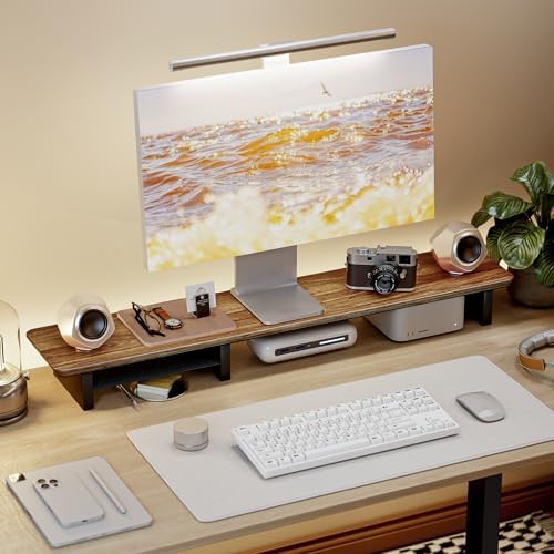 PEGZONE 46" Dual Monitor Riser, Metal Shelf Wooden Desk Organizer by Pegzone