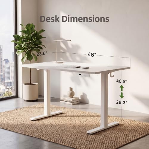 Claiks Electric Standing Desk 48x24 Inch Adjustable Desk, White - Image 3
