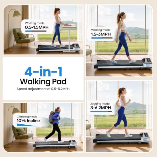 Walking Pad with Incline, FOUSAE 6.2MPH Walking Pad Under Desk Treadmill with 10% Incline, Full Screen LED Display, 2.75HP Brushless Drive, 12 HIIT Programs, Remote Control, 350 LBS Capacity - Image 3