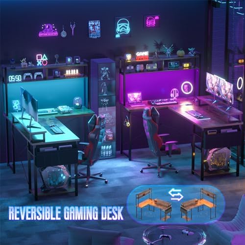 Besiost 48" Small L Shaped Desk Gaming Desk with Power Outlets & Led Lights - Image 7