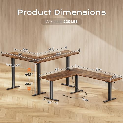 Huuger 75 x 63 Inch L Shaped Standing Desk with Power Outlets - Image 3