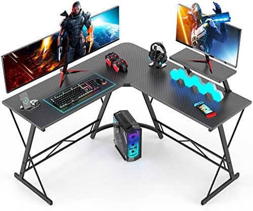 Mr IRONSTONE L Shaped Gaming Desk, Computer Corner Desk Carbon Fiber Surface for Home Office, Writing Study Desk with Laptop Stand, Easy to Assemble, Carbon Fiber, 51 Inch by MrIRONSTONE