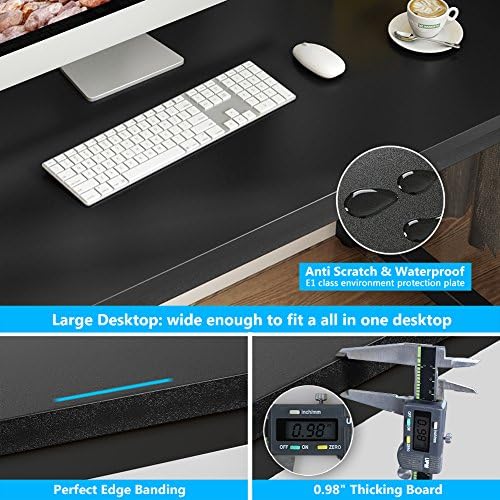 Tribesigns Computer Desk, 55 inch Large Office Desk Computer Table Study Writing Desk for Home Office, Black + Black Leg - Image 5
