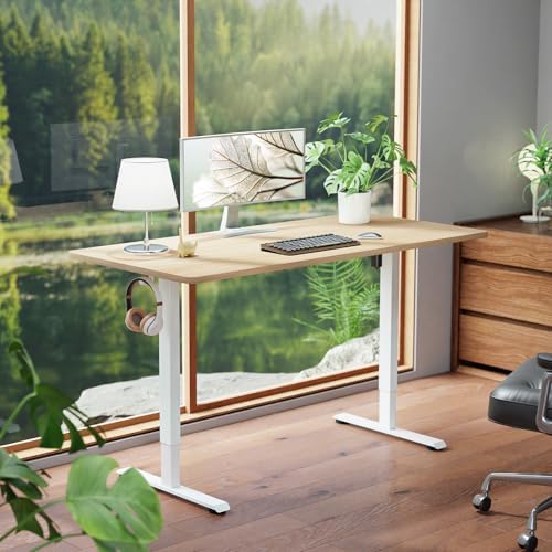 Veken 55 Inch Large Electric Standing Desk, Gaming Table, Nature - Image 3