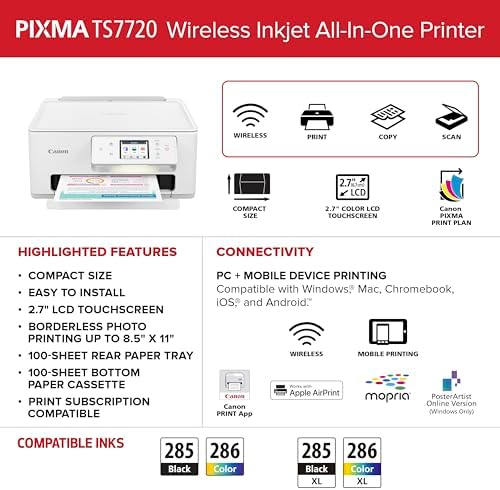 Canon PIXMA TS7720 Wireless All-in-One Color Inkjet Printer – Print, Copy, Scan – Auto Duplex, 15/10 PPM, 2.7” Touchscreen, Compact Home Photo Printer with Easy Setup - Image 6
