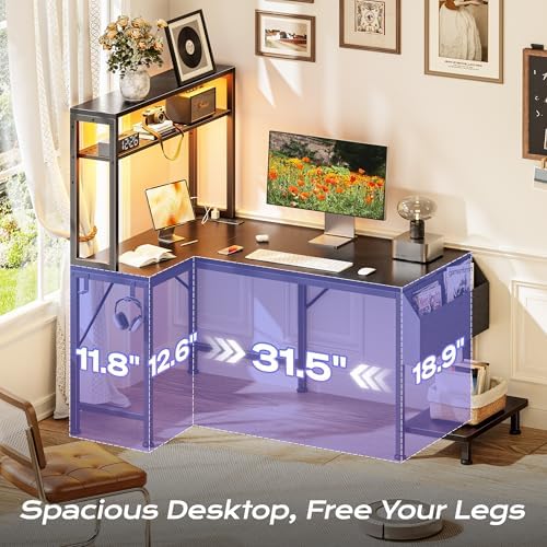 PRAISUN L Shaped Gaming Desk with LED Lights & Power Outlets - Image 5