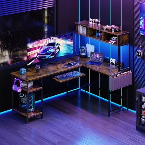 DUMOS 67" L Shaped Gaming Desk, Reversible Computer Desks with LED Lighting - Image 4