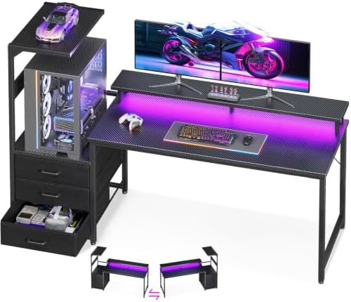 Gaming Desk with PC Display Stand, Reversible for Gaming Setup, 63 inch by AODK