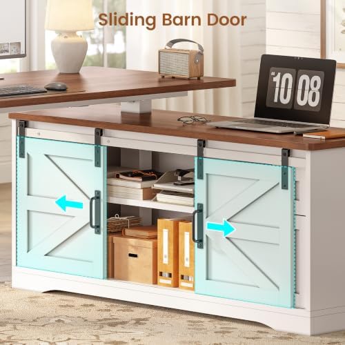 SEDETA Farmhouse L Shaped Executive Standing Desk with Storage Drawers - Image 6