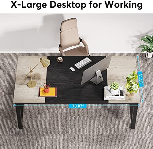LITTLE TREE 70.8 Inch X-Large Executive Computer Office Desk, Grey+Black - Image 3