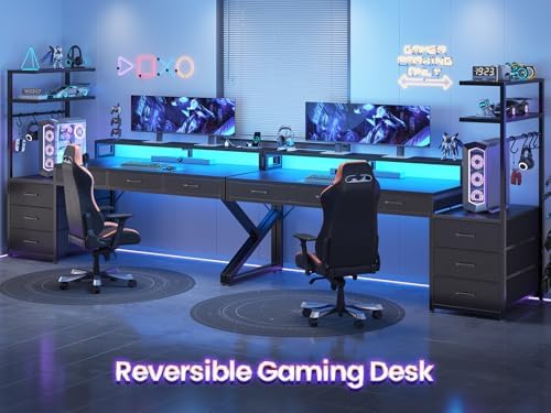SEDETA 55" Gaming Desk with 6 Drawers and Hutch, Reversible, LED Lights - Image 3