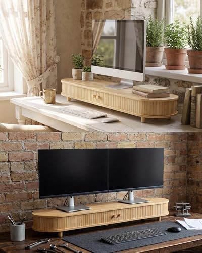 Bamboo Dual Monitor Stand with Storage, 42 Inch Desk Shelf Riser - Image 6