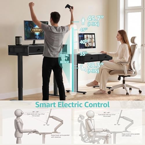 KLUVIS Black Adjustable Desk with Storage, 39 Inch Small Black Desk with Drawers, Small Space Stand Up Computer Desks for Home Office Bedroom, Sit Stand Work Desks for Walking Pad - Image 5