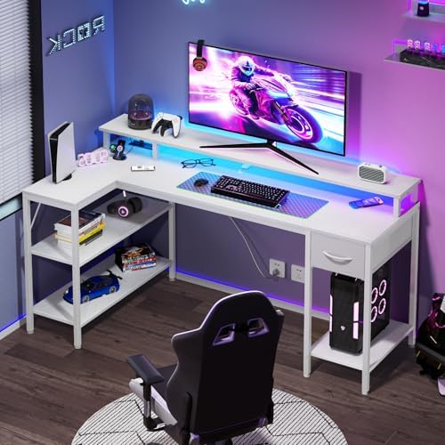 DUMOS 53 Inch Gaming Desk, L Shaped Desk, LED Lights - Image 2