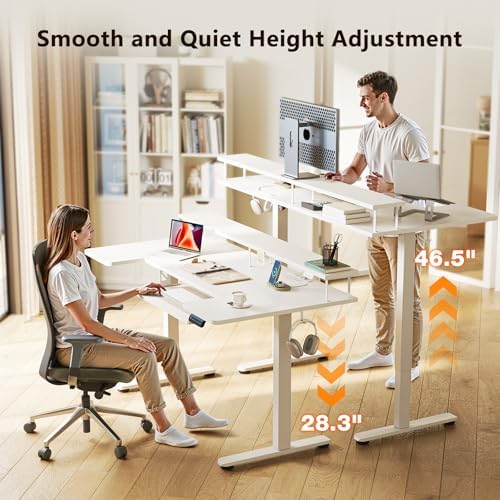 OffiGo 55 Inch U Shaped Electric Standing Desk with Keyboard Tray, White - Image 4