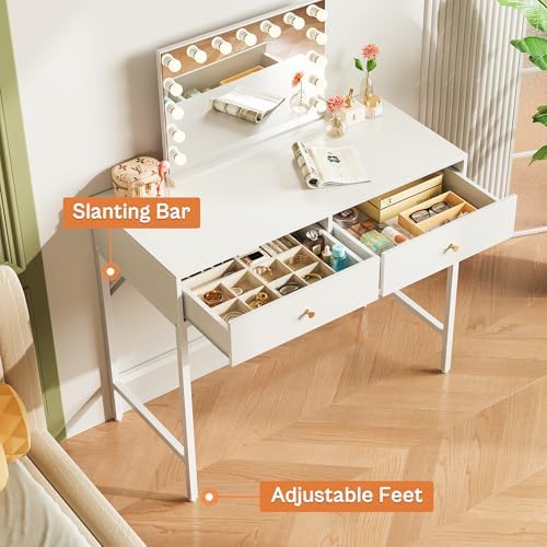 SUPERJARE White Vanity Desk with Drawers, 31.5 inch Computer Desk - Image 5
