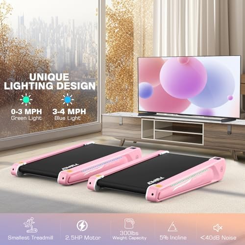 FUNMILY Smallest Walking Pad with 5% Incline, 2 in 1 Under Desk Treadmill for Home Office, 2.5 HP Mini Compact Walking Treadmill, Installation-Free/300lbs Weight Capacity/Unique Lighting Design - Image 5