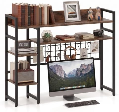 DREAMADE 4-Tier 37" Desk Hutch, Desk Shelf, Rustic Brown by DREAMADE