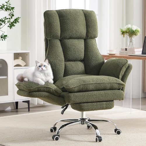 Big and Tall Office Chair with Flip Arms and Footrest, Teddy Criss Cross Legged Home Office Desk Chair with Pet Seat, Comfy Reclining Computer Gaming Chair, Green by choairy