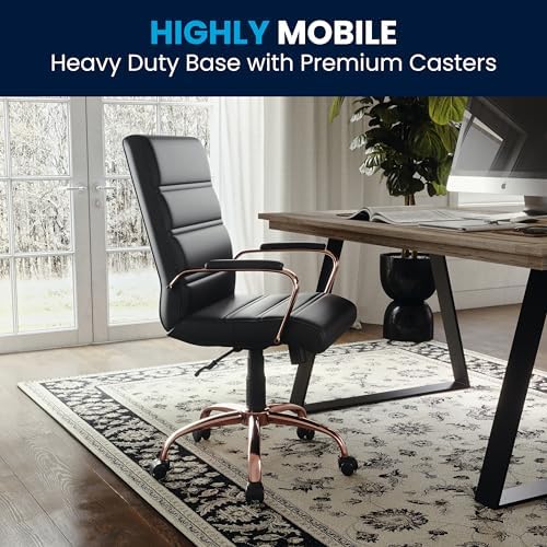 Flash Furniture Mid-Back Black LeatherSoft Executive Swivel Office Chair with Rose Gold Frame and Arms - Image 6
