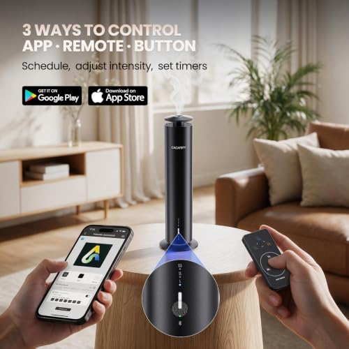 Waterless Essential Oil Diffuser for Large Room up to 1000 Sq Ft - Smart Hotel Scent Diffuser for Home with App, Remote & Timer, Whisper-Quiet Aluminum, Includes 2 x 120ml Oils (Black) - Image 5