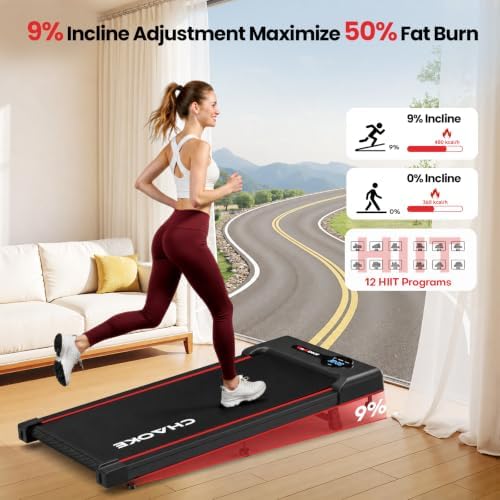 CHAOKE Walking Pad Treadmill for Home, 6.2MPH Under Desk Walking Pad with 9% Incline for Office Small Spaces, 2.75HP Quiet Running Machines, Remote Control, 330LBS Capacity, 12 HIIT Programs - Image 5