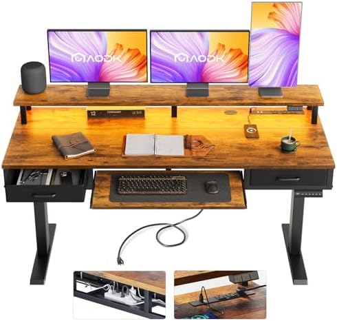 AODK 63 Inch Standing Desk with Drawers & Keyboard Tray, Rustic Brown by AODK