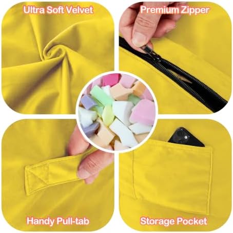 4FT Bean Bag Chair with Ultra Soft Velvet Cover Bean Bag Sofa with Memory Foam Bean Bag Chairs with Large Size Lazy Sofa for Dorm Office Living Room Bedroom Yellow 4' - Image 6