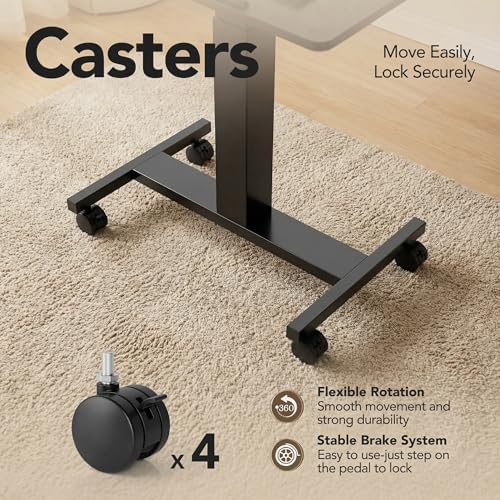 HUANUO Small Rolling Laptop Standing Desk, Height Adjustable Mobile T-Base Desk with Lockable Casters, Portable Sit-Stand Workstation for Bedside & Sofa, Walnut - Image 5