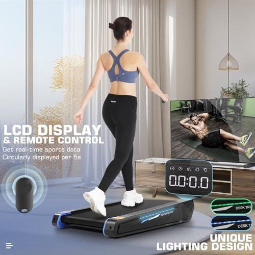 FUNMILY Smallest Walking Pad with 5% Incline, 2 in 1 Under Desk Treadmill for Home Office, 2.5 HP Mini Compact Walking Treadmill, Installation-Free/300lbs Weight Capacity/Unique Lighting Design - Image 4
