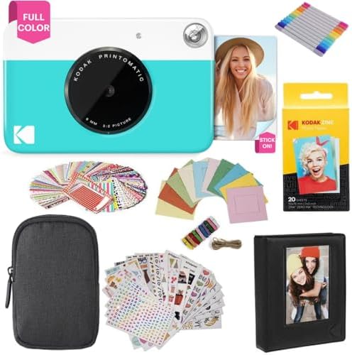 KODAK Printomatic Full-Color Instant Print Digital Camera Colorful Photos On Zink 2x3" Sticky-Back Photo Paper 5MP Gift Bundle: Case + Zink 2x3" 20pk + Album + Stickers + Frames + Markers - Blue by Unknown