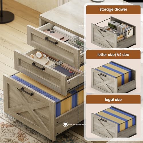 SEDETA 67" Farmhouse L Shaped Desk with Hutch, Grey - Image 3