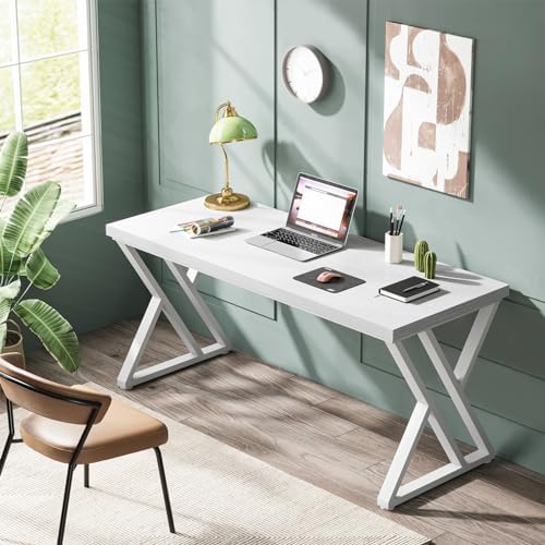 Tribesigns Writing Computer Desk, 55 inch Heavy Duty Study Desk with Z-Shaped Metal Leg, Modern Simple Home Office Computer Desk, White - Image 3