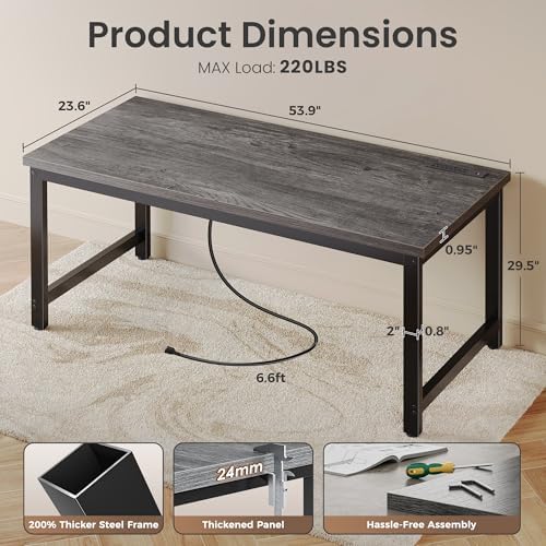 Huuger 55 x 24 inch Desk with Power Outlets & 0.95 Inch Thicker Desktop - Image 2