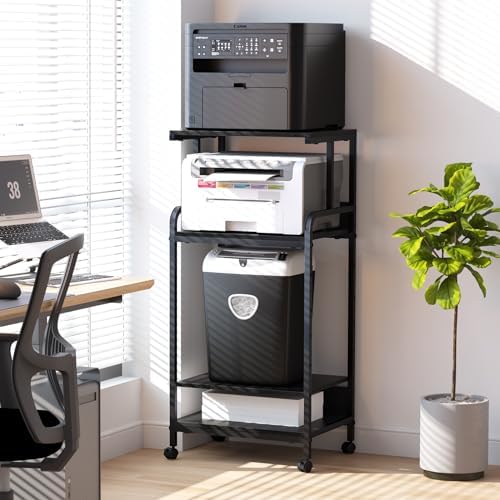 Arbuxzuy 4 Tier Stand with Storage Shelf, Tall Mobile Printer Table for Home Office, Adjustable Stands for Heat Press Scanner Fax (Black) - Image 3