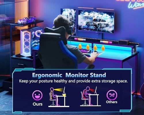 AODK Gaming Desk w/PC Showcase Stand, 52" Reversible, RGB LED - Image 5