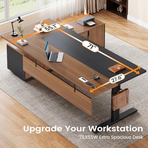 SEDETA 71" Executive L Shaped Electric Standing Desk, Brown - Image 5