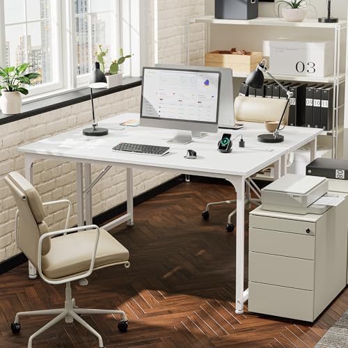 PRAISUN 47 X 20 Inch Computer Desk, Power Outlets, USB-C, White - Image 2