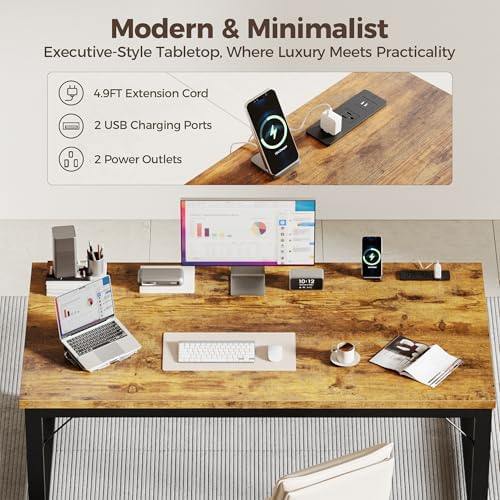 Mericonia 48 Inch Computer Desk with Power Outlets, 1.2" Thick Office Table - Image 5