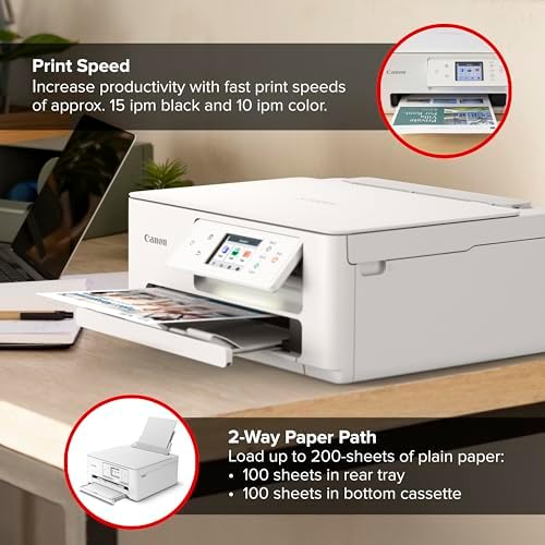 Canon PIXMA TS7720 Wireless All-in-One Color Inkjet Printer – Print, Copy, Scan – Auto Duplex, 15/10 PPM, 2.7” Touchscreen, Compact Home Photo Printer with Easy Setup - Image 3